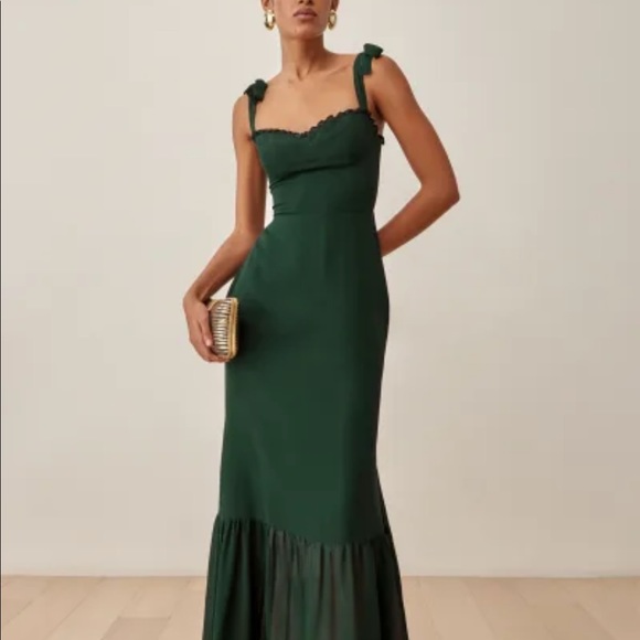 Reformation Petites Jasen Dress Color: Forest - Picture 3 of 8